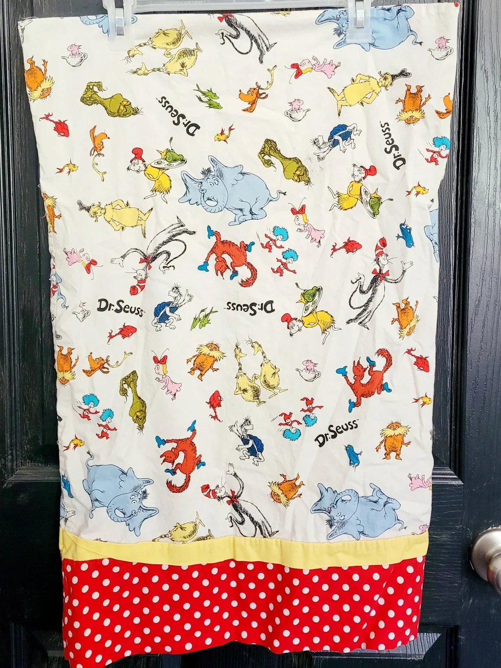 Dr. Seuss Kids Pillowcase with Polka Dot Red & Yellow Trim